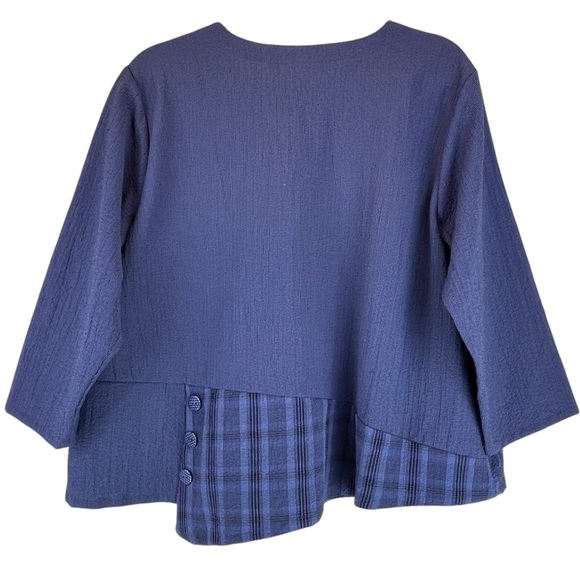 Habitat Blue and Navy Solid w/ Contrast Plaid Tunic Top Lightweight Lagenlook S - Picture 2 of 7